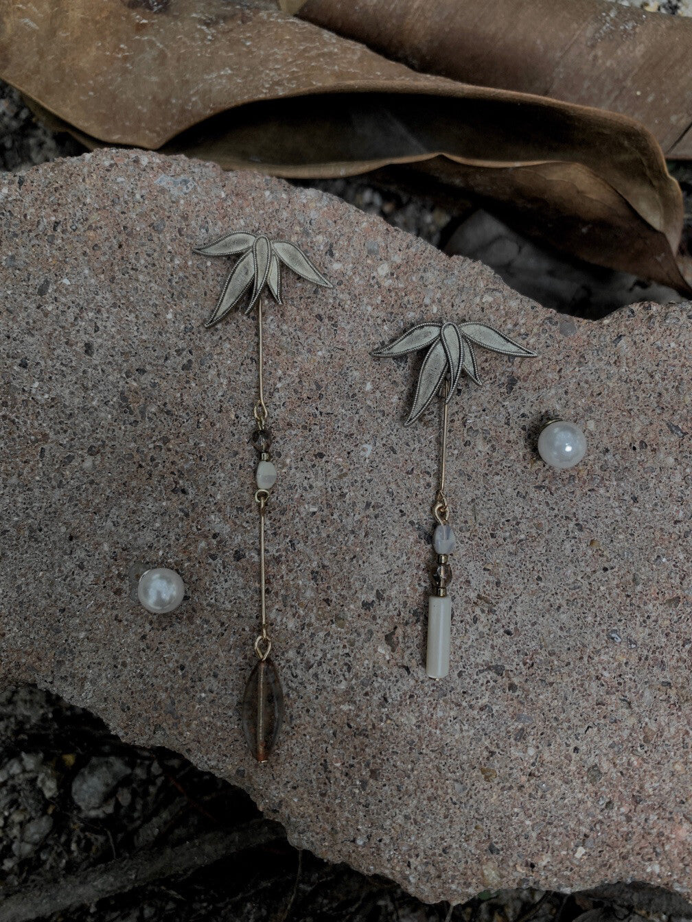 Bamboo Beaded Asymmetrical Earrings