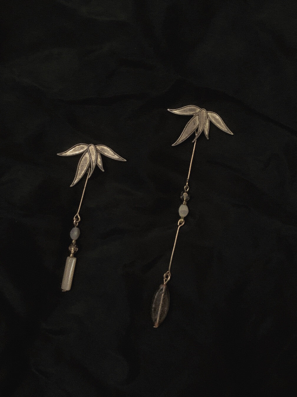 Bamboo Beaded Asymmetrical Earrings