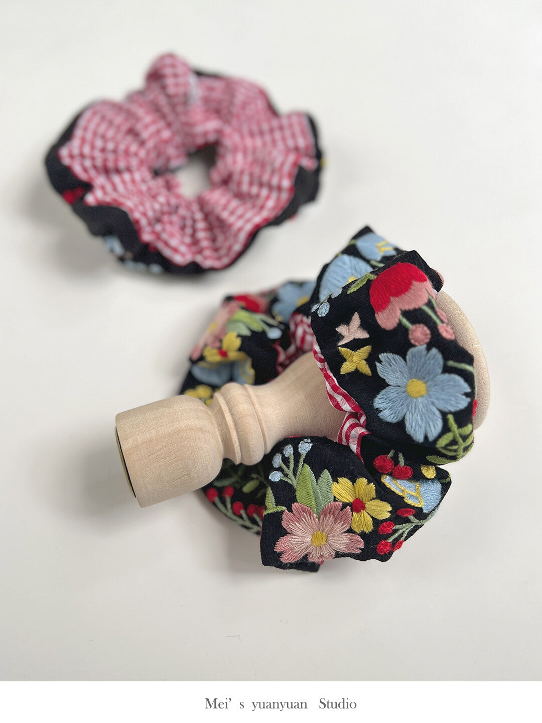 Original Black Flowers Embroidered Hair Scrunchie