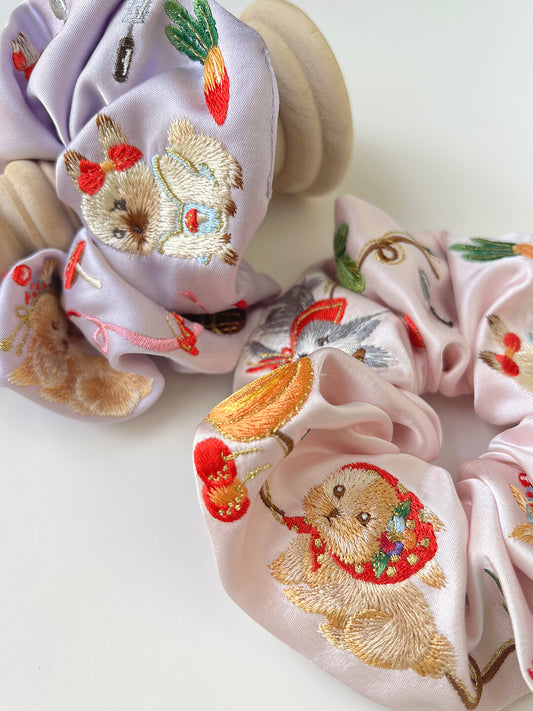 Original Bunny Farm Embroidered Hair Scrunchie