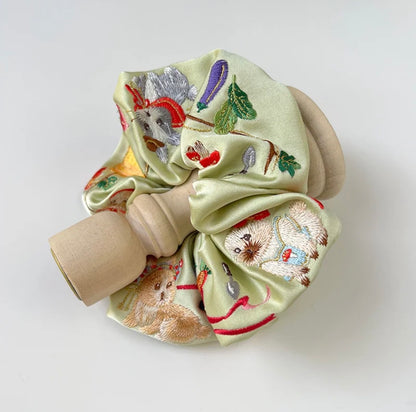 Original Bunny Farm Embroidered Hair Scrunchie