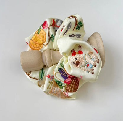 Original Bunny Farm Embroidered Hair Scrunchie