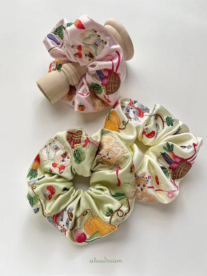 Original Bunny Farm Embroidered Hair Scrunchie