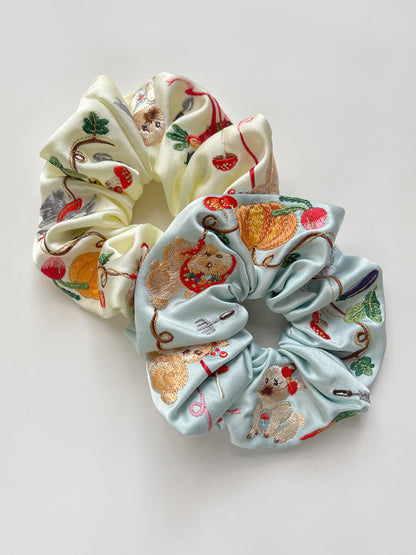 Original Bunny Farm Embroidered Hair Scrunchie