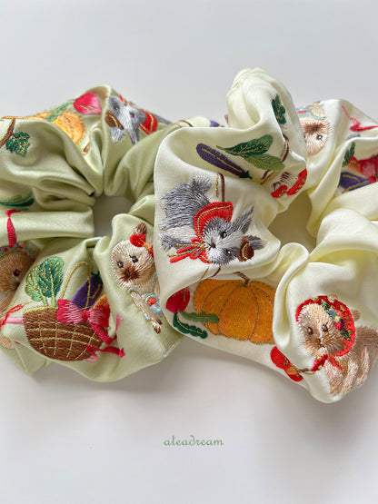 Original Bunny Farm Embroidered Hair Scrunchie