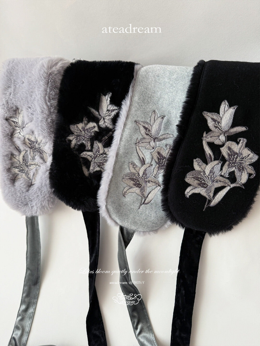 Original Moonlight Lily Embroidered Plush Ear Muff Scarf