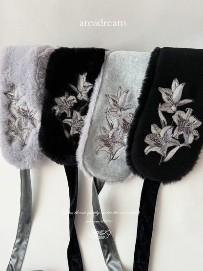 Original Moonlight Lily Embroidered Plush Ear Muff Scarf