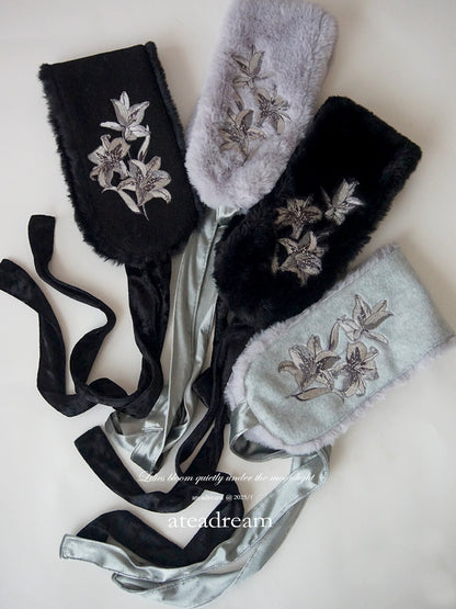 Original Moonlight Lily Embroidered Plush Ear Muff Scarf