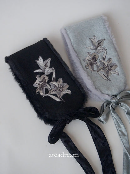 Original Moonlight Lily Embroidered Plush Ear Muff Scarf
