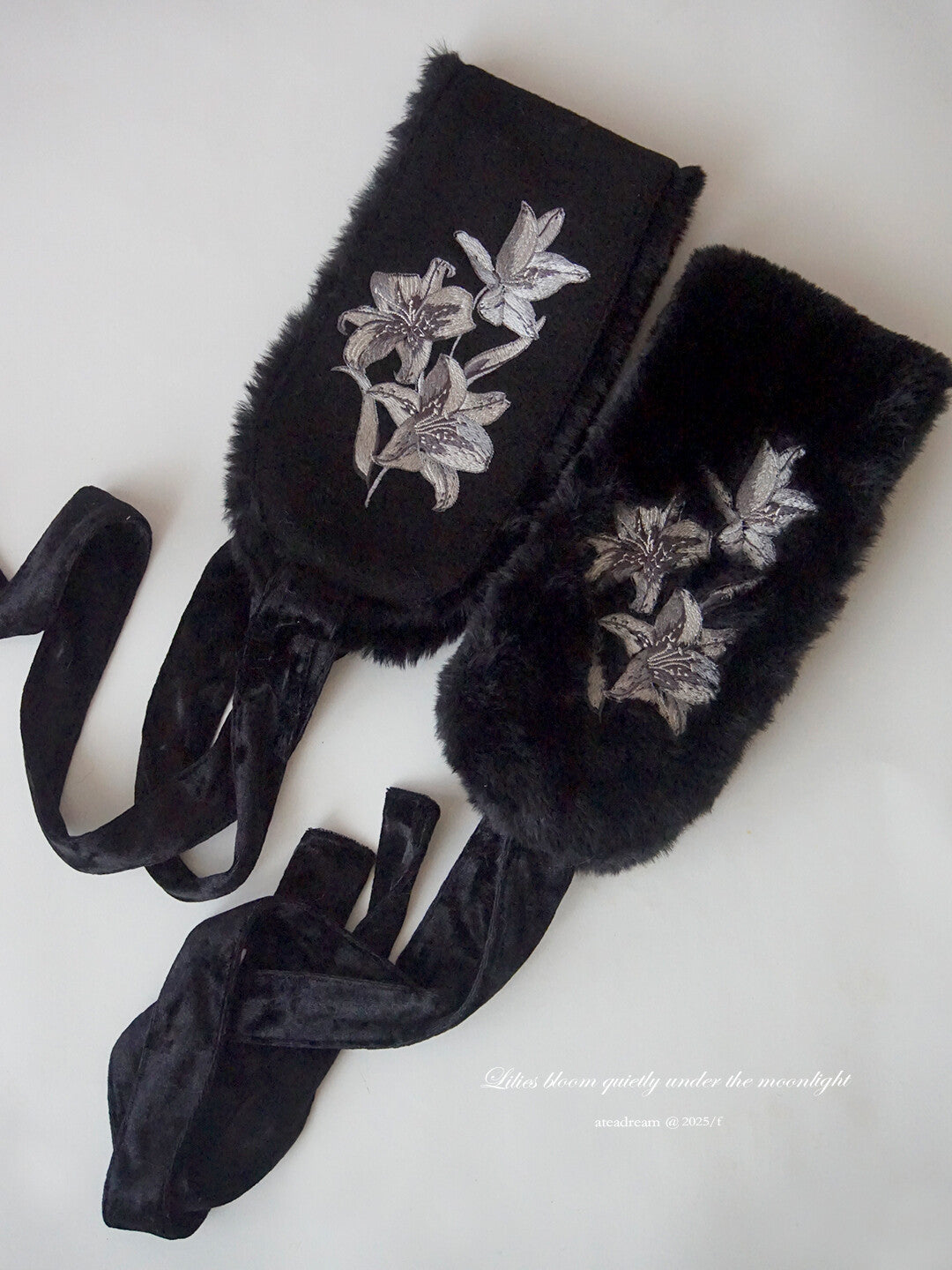 Original Moonlight Lily Embroidered Plush Ear Muff Scarf