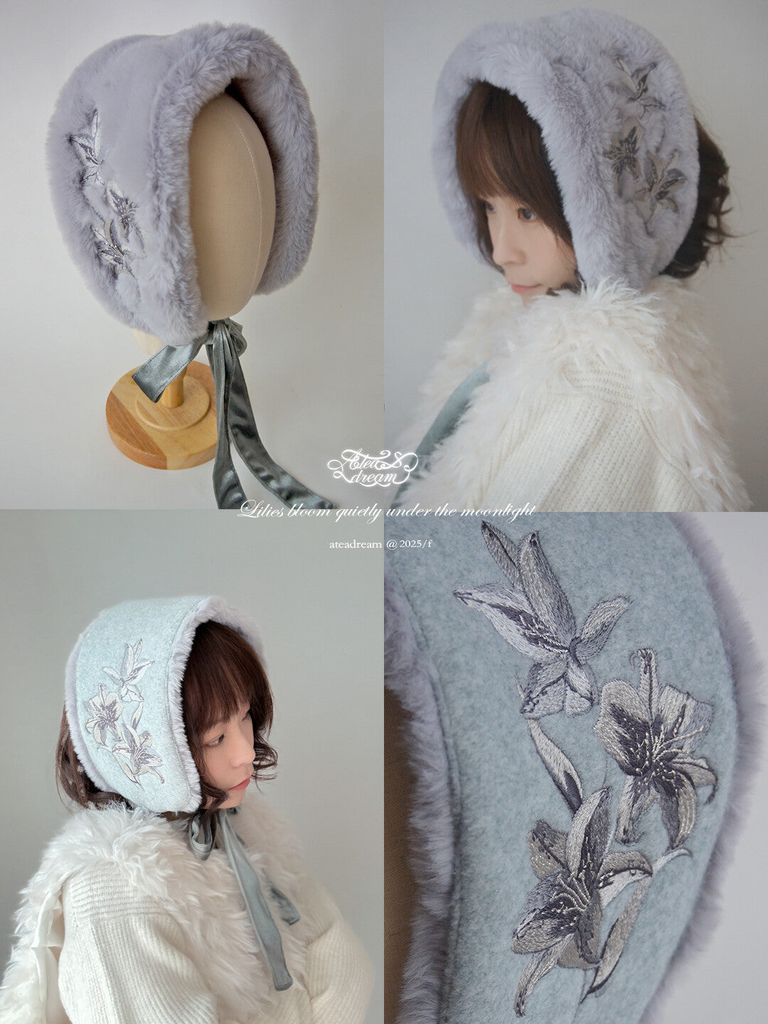 Original Moonlight Lily Embroidered Plush Ear Muff Scarf