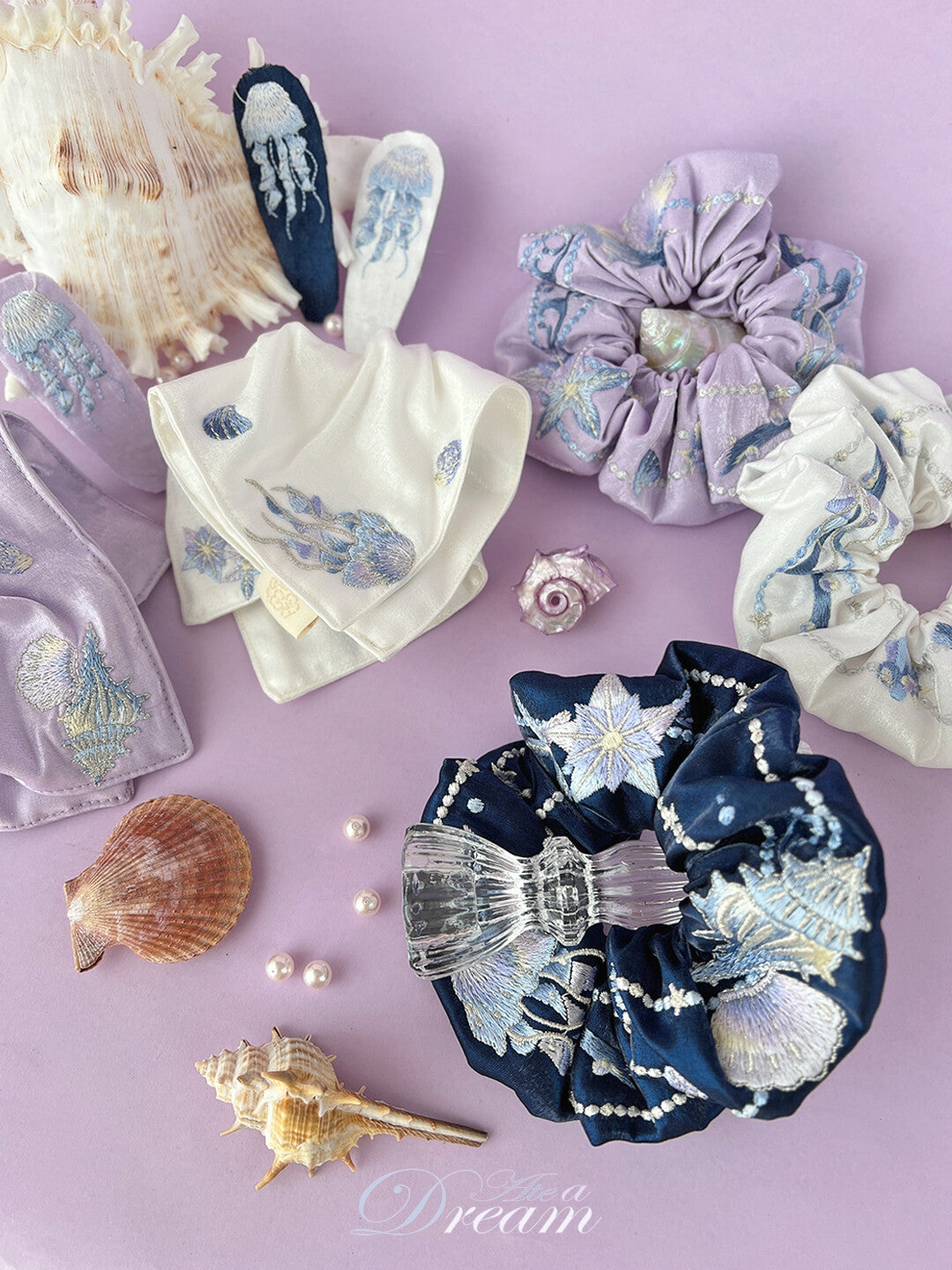 Original Ocean Melody Embroidered Hair Scrunchie