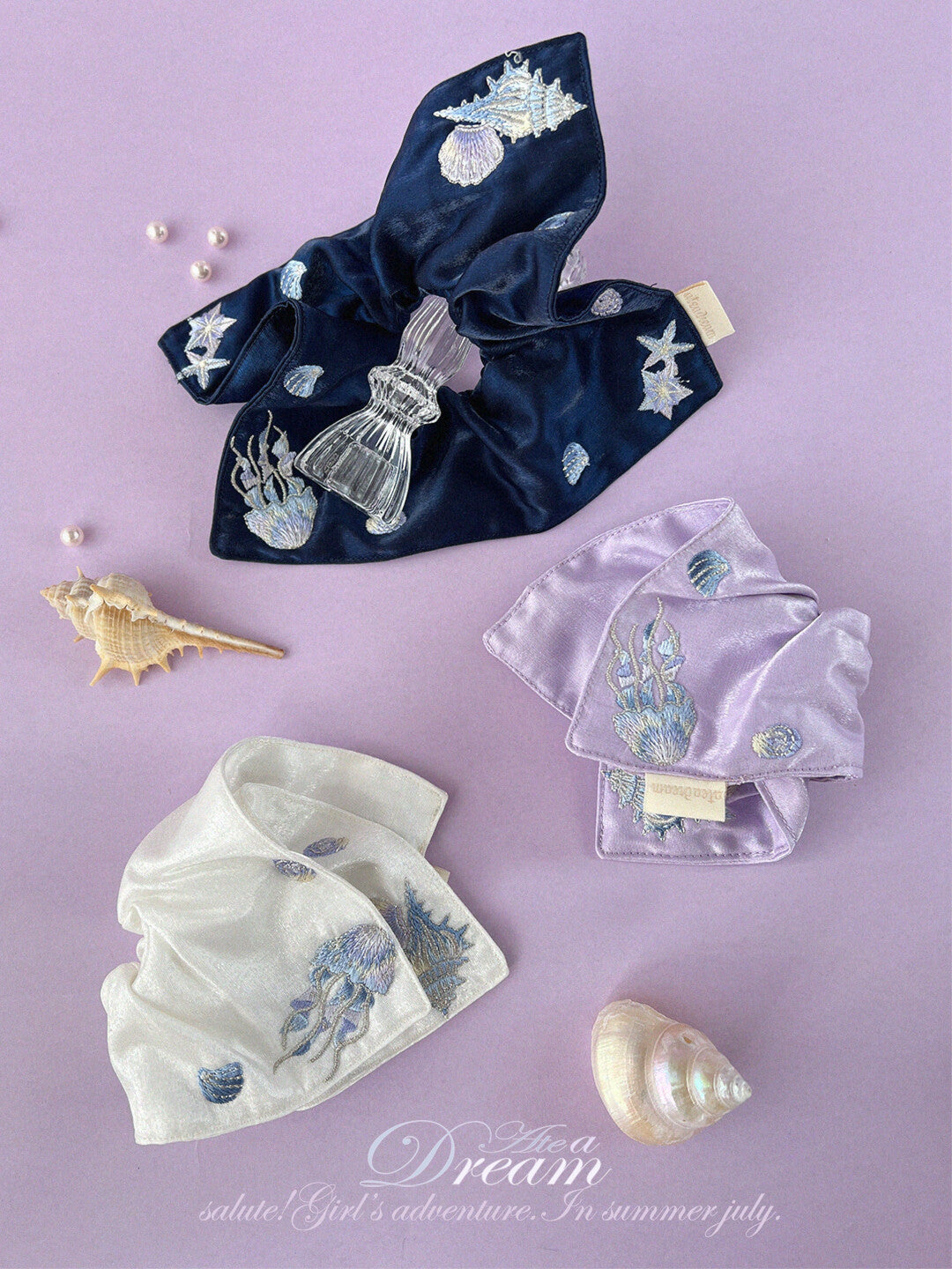 Original Ocean Melody Embroidered Hair Scrunchie