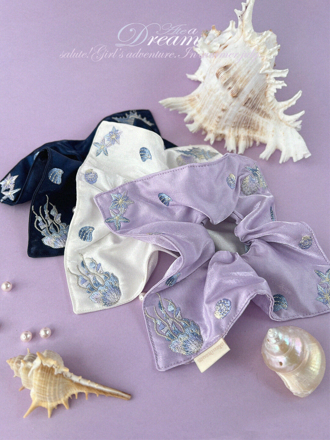 Original Ocean Melody Embroidered Hair Scrunchie