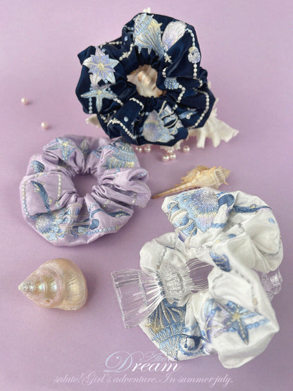 Original Ocean Melody Embroidered Hair Scrunchie