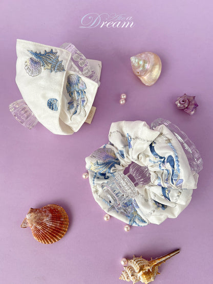 Original Ocean Melody Embroidered Hair Scrunchie