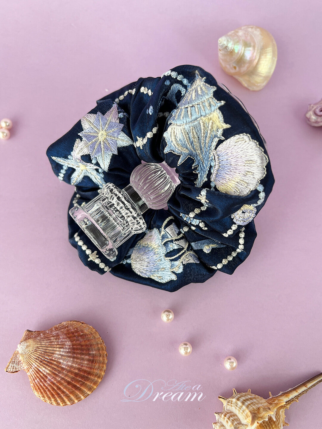 Original Ocean Melody Embroidered Hair Scrunchie