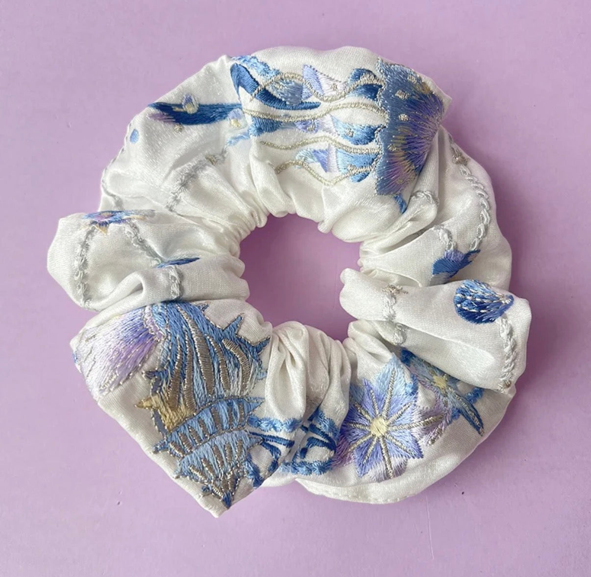 Original Ocean Melody Embroidered Hair Scrunchie