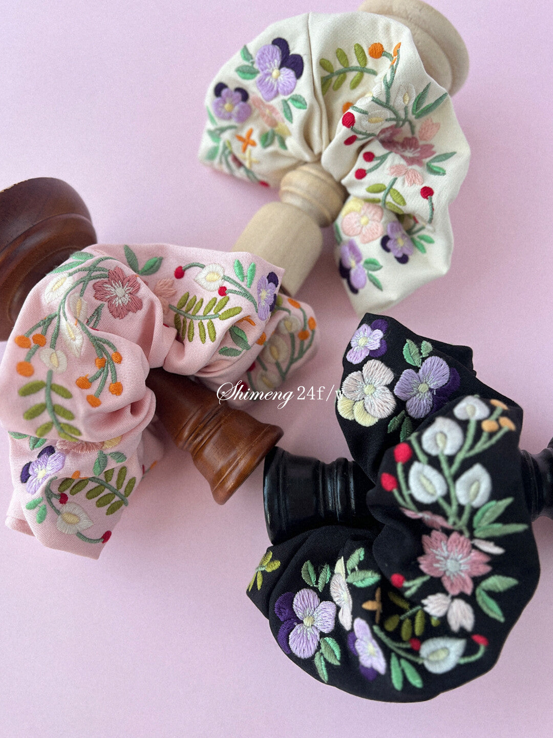 Original Pansy Embroidered Hair Scrunchie