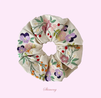 Original Pansy Embroidered Hair Scrunchie
