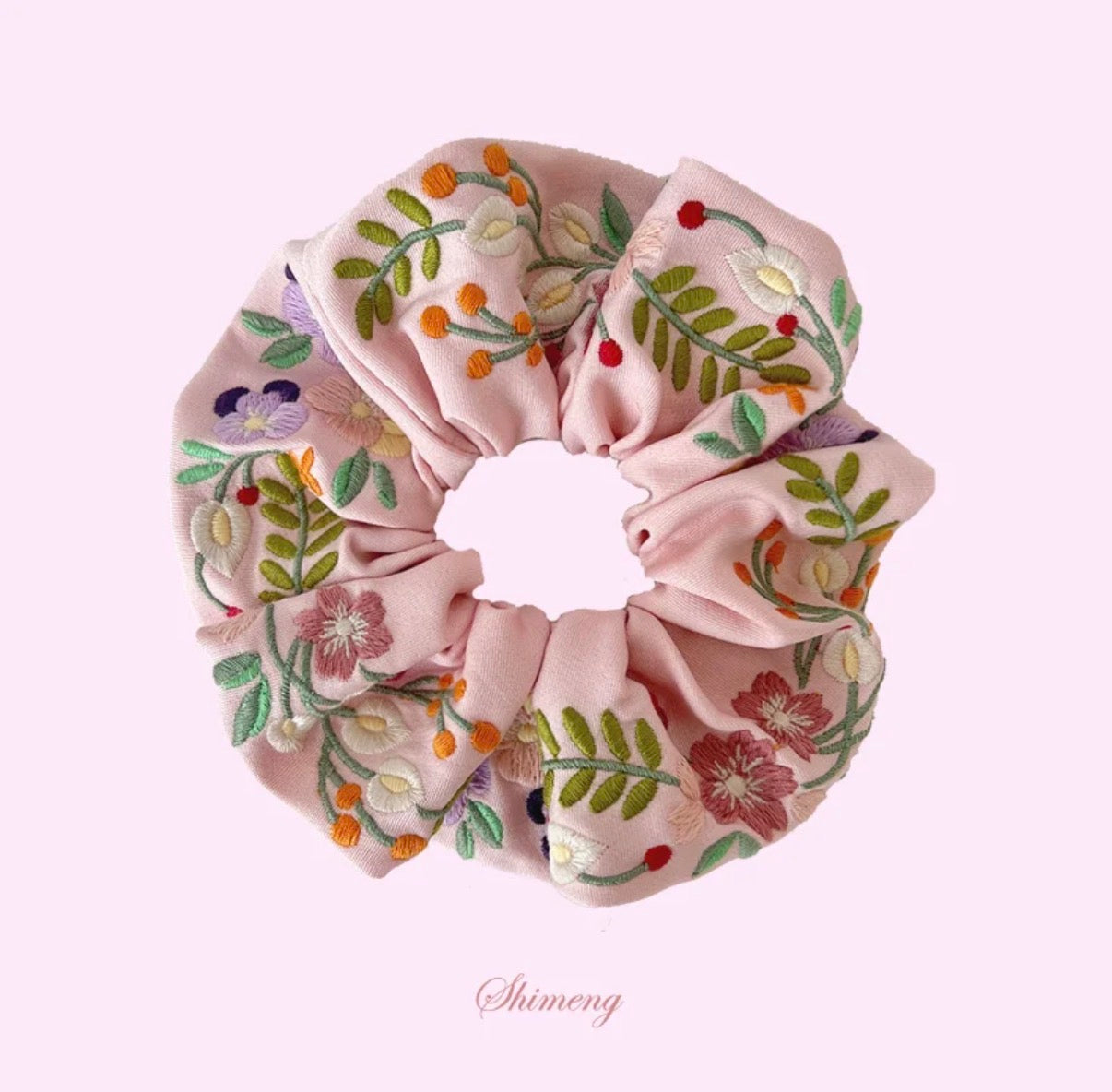 Original Pansy Embroidered Hair Scrunchie