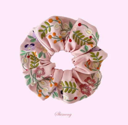 Original Pansy Embroidered Hair Scrunchie