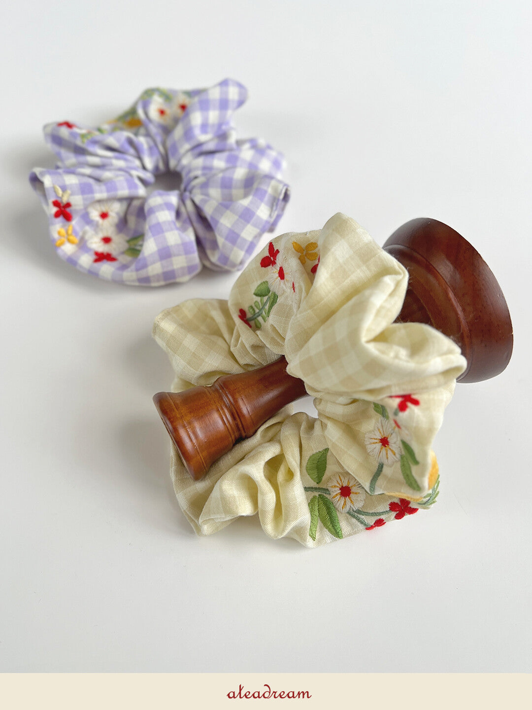 Original Plaid Embroidered Floral Hair Scrunchie