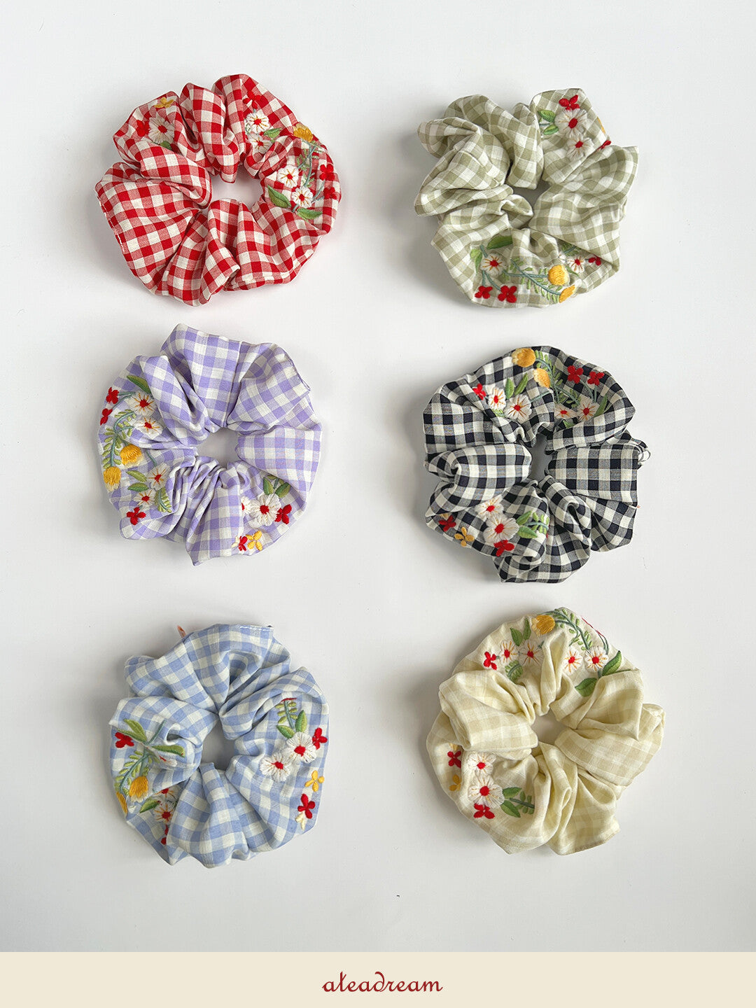 Original Plaid Embroidered Floral Hair Scrunchie