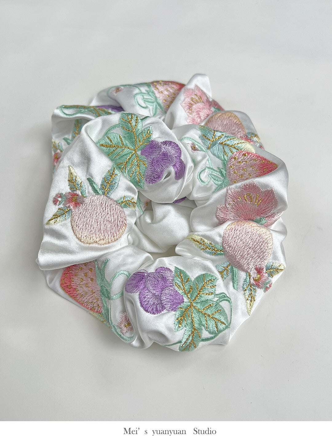 Original Satin Fruit Embroidered Hair Scrunchie