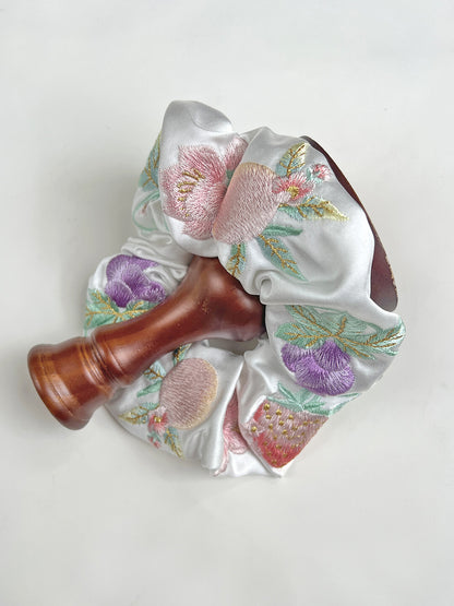 Original Satin Fruit Embroidered Hair Scrunchie