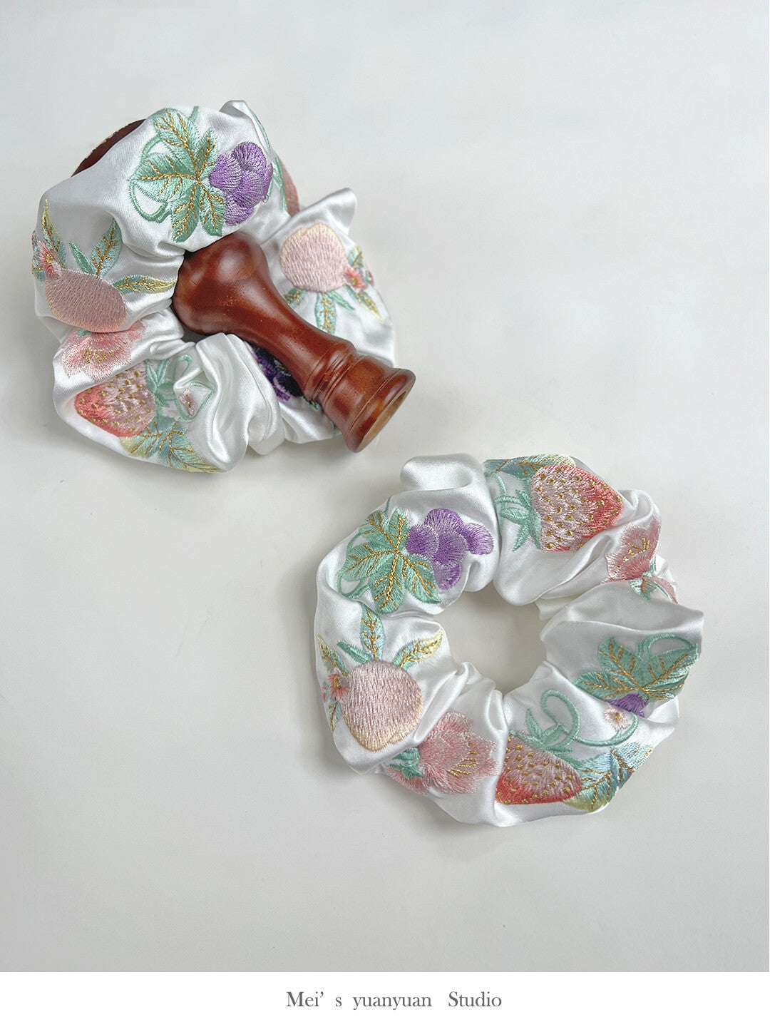 Original Satin Fruit Embroidered Hair Scrunchie