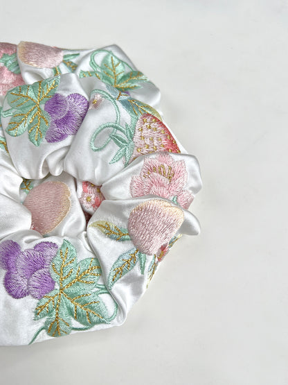 Original Satin Fruit Embroidered Hair Scrunchie