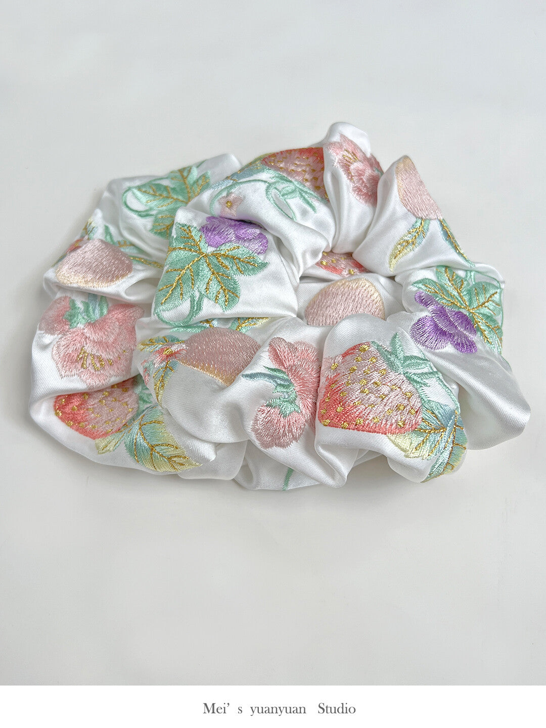 Original Satin Fruit Embroidered Hair Scrunchie