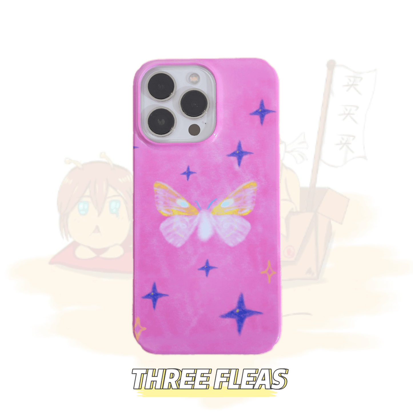 「Original」Pink sketching butterfly and stars phone case