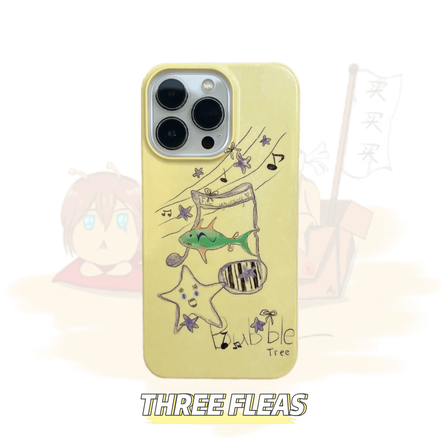 「Original」Sketching yellow singing star and fish phone case