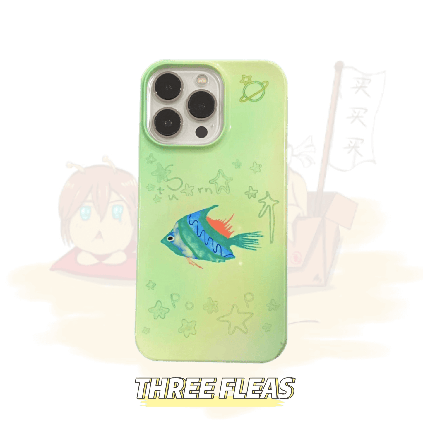 「Original」Watercolor painting green tropical fish phone case