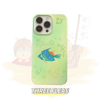 「Original」Watercolor painting green tropical fish phone case