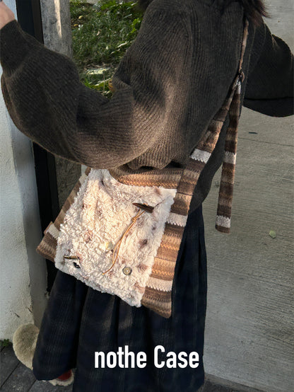 Patchwork Khaki Plush Princess Hobo Bag | Bag | Three Fleas