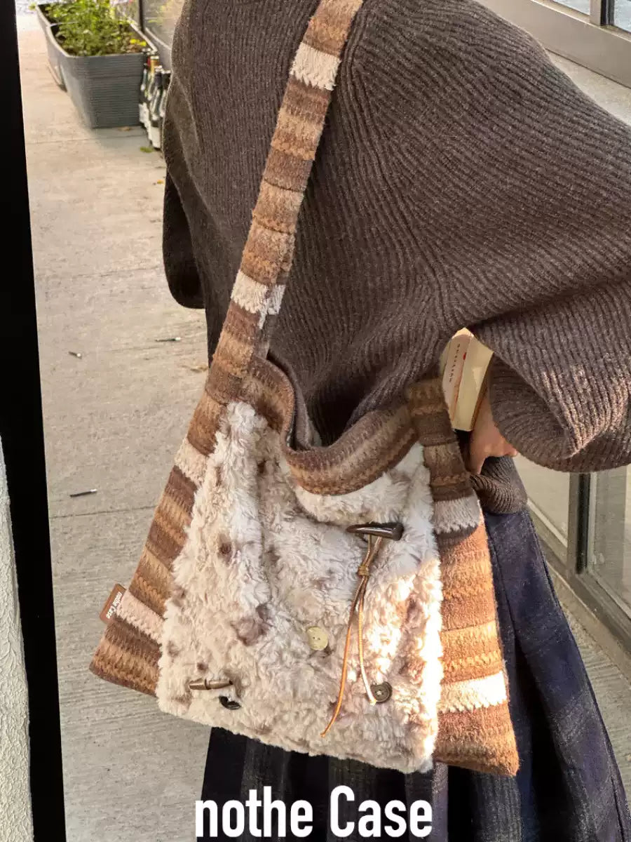 Patchwork Khaki Plush Princess Hobo Bag | Bag | Three Fleas