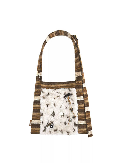 Patchwork Khaki Plush Princess Hobo Bag | Bag | Three Fleas