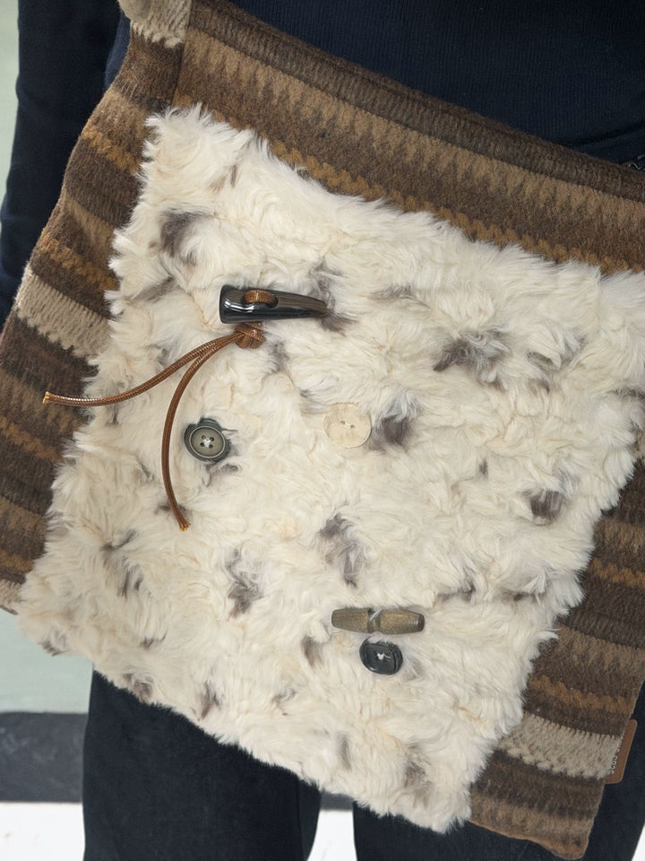Patchwork Khaki Plush Princess Hobo Bag | Bag | Three Fleas