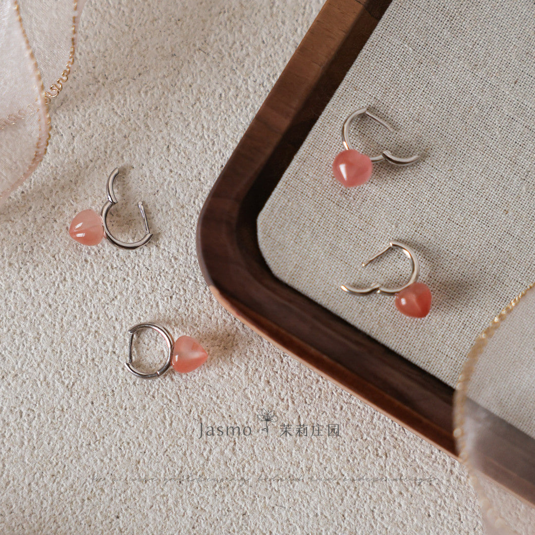Peach Agate Huggies Earrings
