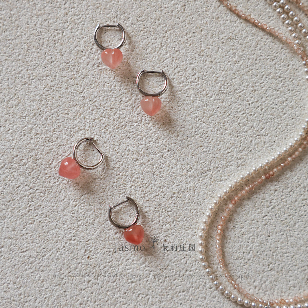 Peach Agate Huggies Earrings