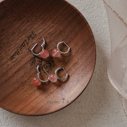 Peach Agate Huggies Earrings