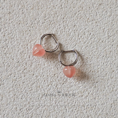 Peach Agate Huggies Earrings