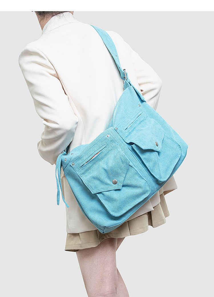 Peacock Blue Corduroy Pocket Shoulder Bag | Bag | Three Fleas