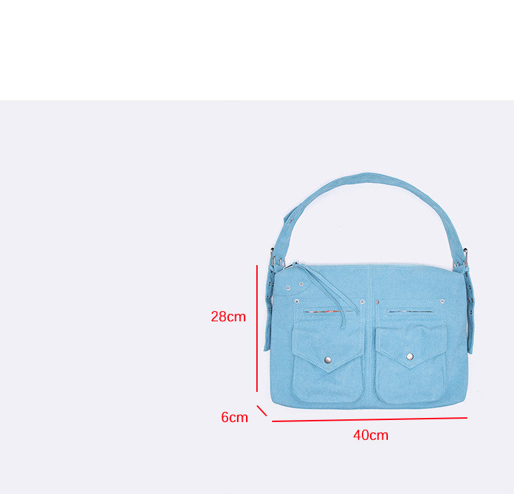 Peacock Blue Corduroy Pocket Shoulder Bag | Bag | Three Fleas