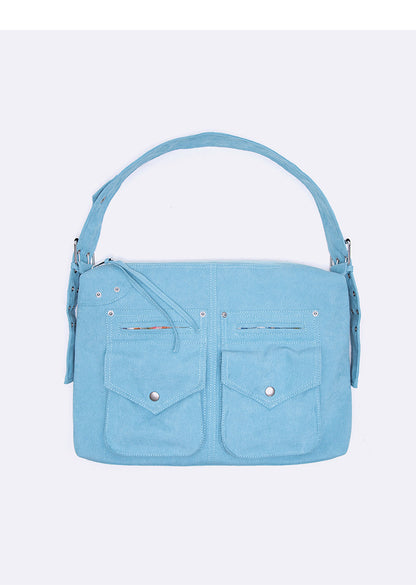 Peacock Blue Corduroy Pocket Shoulder Bag | Bag | Three Fleas