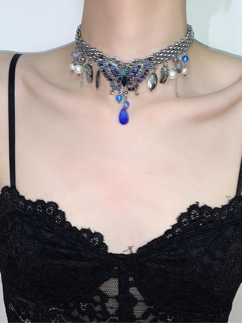 Peacock Butterfly Tassel Choker