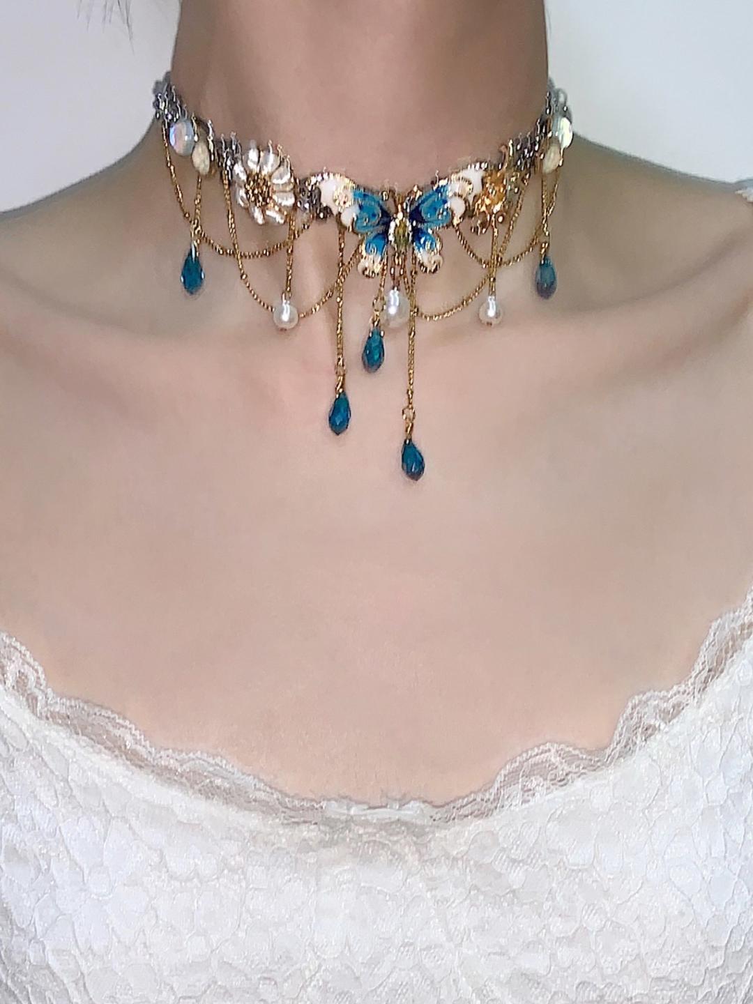 Peacock Butterfly Tassel Choker